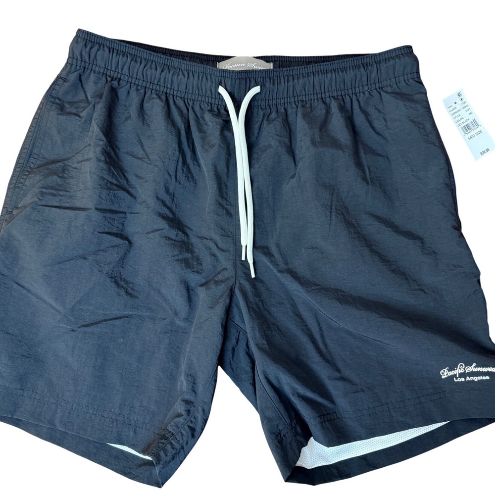 PacSun Mens Jet Black Swim‎ Trunks Nylon Mesh Lined Shorts Medium NEW